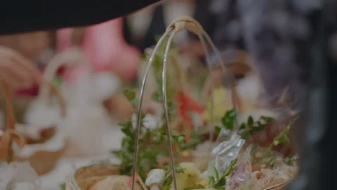 People putting Easter Baskets for Consecration, Poland Stock Footage 106673330