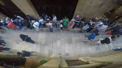 People in queue and passing by filmed from above Video stock 55058973