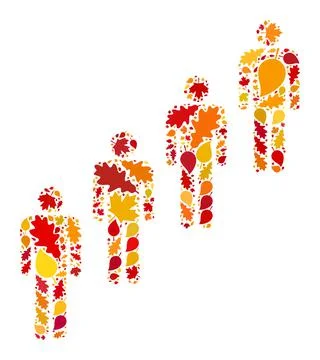 People Queue Autumn Mosaic Icon with Fall Leaves Stock Illustration