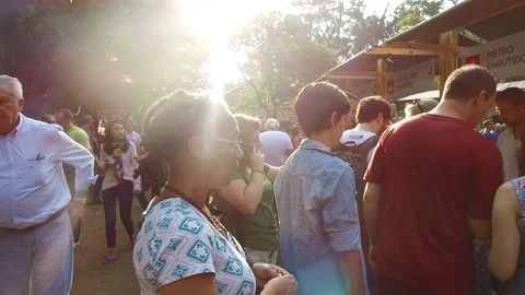 People Queue Up For Buying Food - Pan Right To Left Stock Footage 118518667