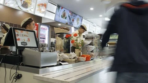 People in queue in cafe 스톡 동영상 77910236