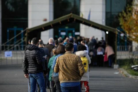 People queue to get an anti COVID-19 vaccine during a weekend-long "marathon  Stock Photos