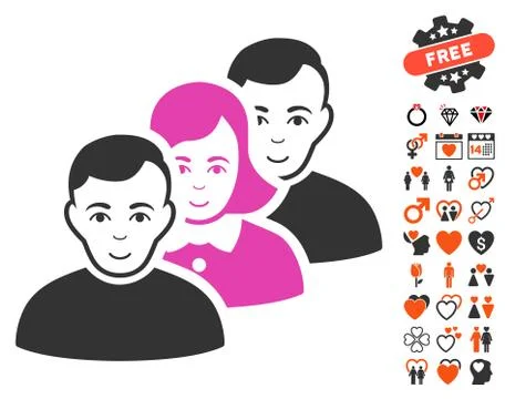 People Queue Icon with Dating Bonus Stock Illustration