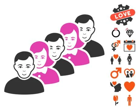People Queue Icon with Valentine Bonus Ilustração Stock