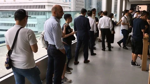 People queue up for iPhone 11 Pro in Hong Kong Stock Footage 116875235