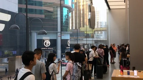 People queue up for iPhone 11 Pro in Hong Kong Stock Footage 116875850