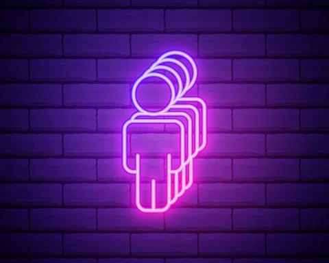 People queue neon bright line icon, vector sign, linear style pictogram isola Stock Illustration