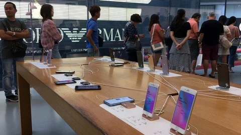 People queue up for Phones 11 Pro in Hong Kong Stock Footage 116873204