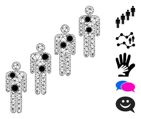 People Queue Polygonal Mesh Icon with Pathogen Parts Stock Illustration