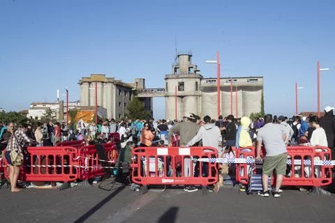 People queue to purchase tickets for David Guetta concert in Vigo, Spain - 14 Au Stock Photos