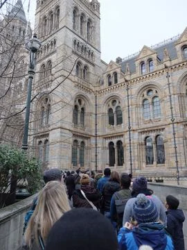 People Queue Up To See Dippy The Diplodocus Dinosaur At The Natural History Muse Stock Photos