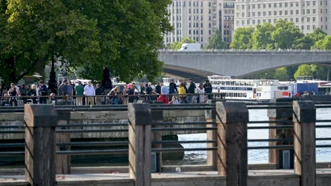 People in The Queue to see Queen lying in state Stock Footage 215937758