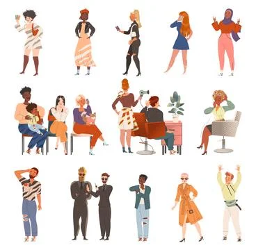 People Queue Standing and Sitting Waiting for Their Turn Vector Set Illustrazione stock