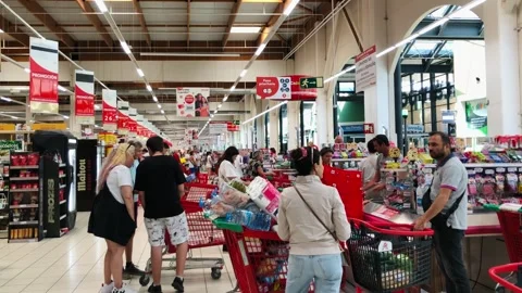 People in queue in supermarket Video stock 308234114