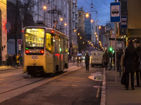 People in the queue for the tram Stock Footage 74977396