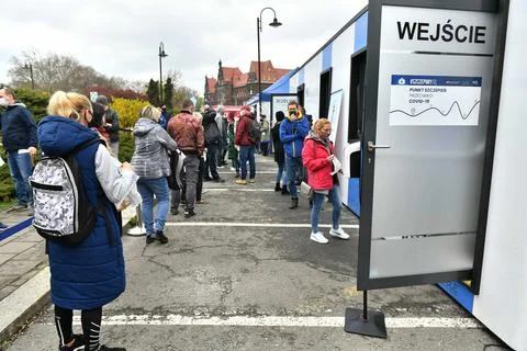 People queue to the vaccination point in Wroclaw, Poland - 01 May 2021 Stock Photos