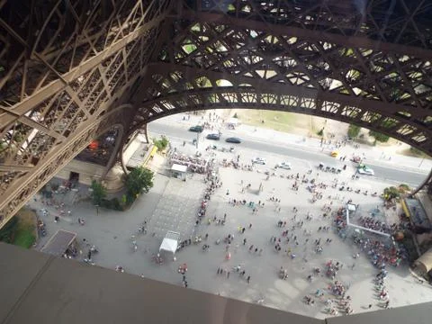 People queueing to go up the Eiffel Tower in Paris Stock Photos