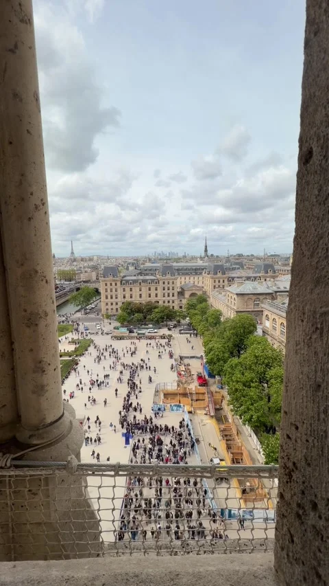 People queueing in the square of Notre Dame cathedral in Paris Stock Footage 337124080