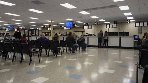 People queuing at a DMV office, in Los Angeles, California, USA Stock Footage