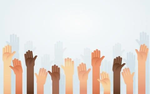 People raised hands different skin color vector. Stock Illustration
