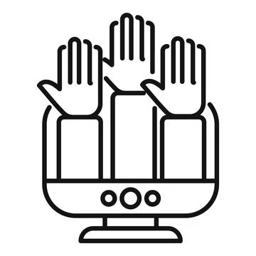 People raising hands on computer screen for online voting Illustrazione stock