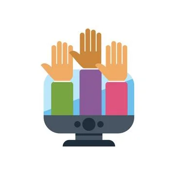 People raising hands from computer screen for online voting Stock Illustration