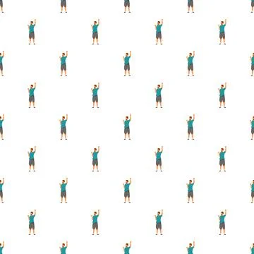 People raising hands seamless pattern on white background Stock Illustration