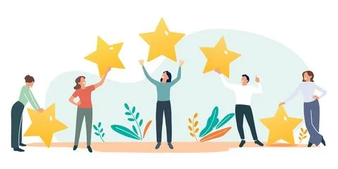 People rate. Consumers feedback, five rating stars, product satisfaction Stock Illustration