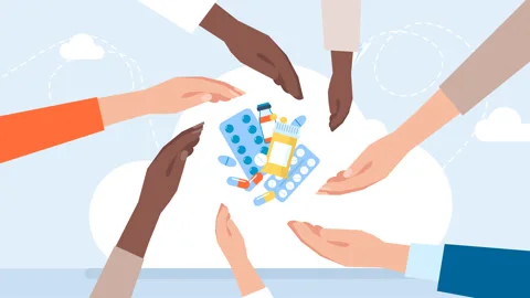 People reach for pills, еablets, capsules, medicines with their hands. Pharmacy Stock Footage 259315436