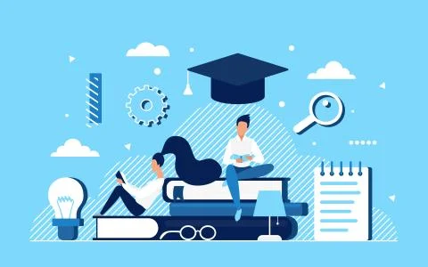 People read study, education concept with cartoon students Stock Illustration