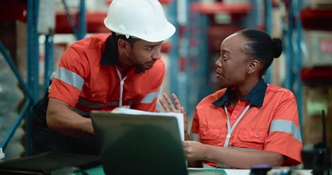 People, reading and document for logistics in warehouse for supply chain, Stock Footage 326093846