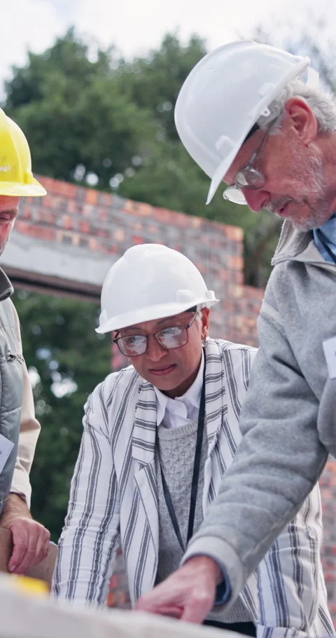 People, reading and site with document for construction, discussion and report Stock Footage 341078752