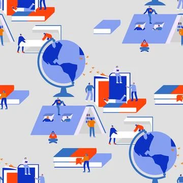 People reading books seamless pattern background Illustrazione stock