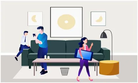 People reading different articles on smart phone in office Illustrazione stock