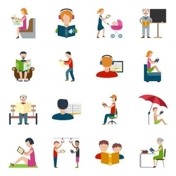 People Reading Icons Set イラスト素材