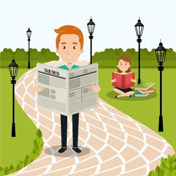 People reading on the park Ilustração Stock