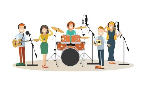 People recording tracks vector flat design illustration 스톡 일러스트