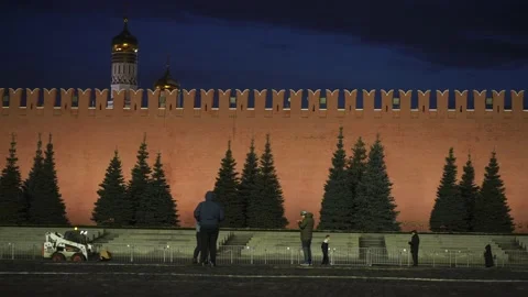 People at the Red Square in night Stock Footage 144443936