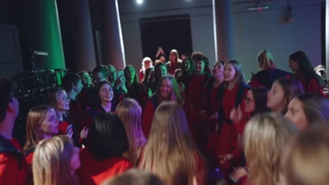 People in red suits dancing at a disco, a dance party Stock Footage 223942052