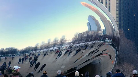 People reflecting in the Clouds Gate in Chicago Video stock 112754744