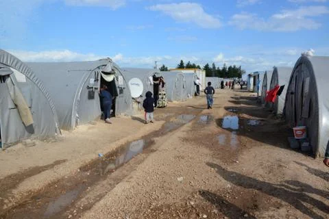 People in refugee camp Stock Photos