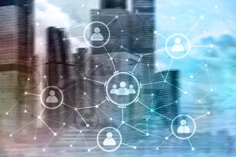 People relation and organization structure. Social media. Business and commun Foto stock