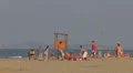 People relaxing playing volleyball on sandy beach Rimini Italy Europe fun game HD Footage