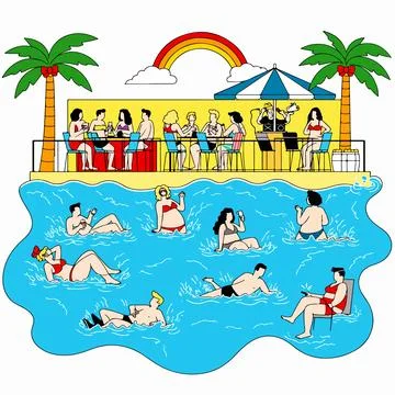 People Relaxing by the Pool Illustration