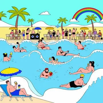 People Relaxing by the Pool Stock Illustration