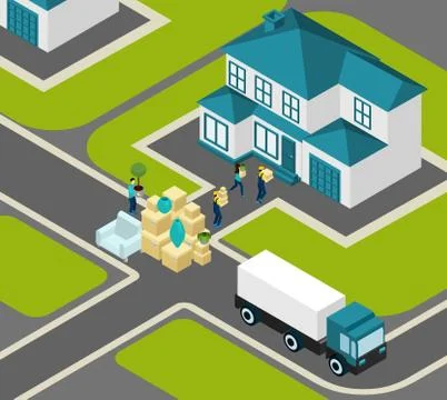 People Relocating Isometric Stockillustratie