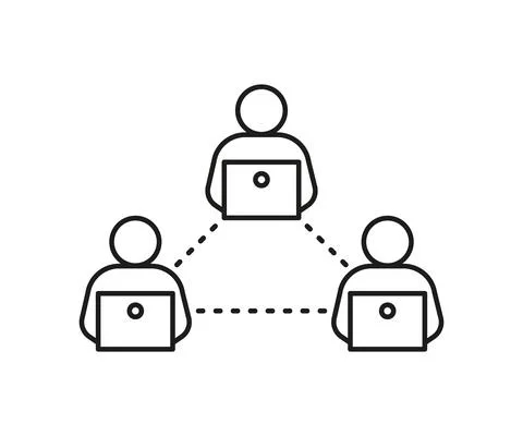 People remote online communication on computer, network line icon. Connection Stock Illustration