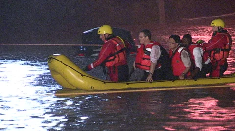 People rescued from stranded commuter train in Toronto flood after thunder storm Stock Footage 44385400