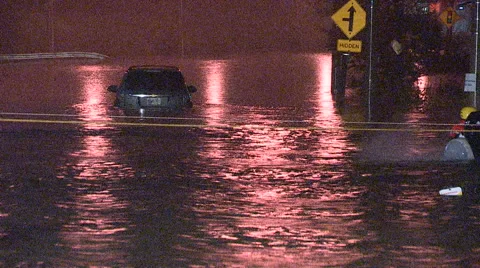 People rescued from stranded commuter train in Toronto flood after thunder storm Stock Footage 62729616