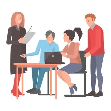 People Resolving Issues on Computer in Startup Stock Illustration